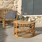 Table basse ronde en rotin naturel et plateau tressé Pavone - Bois clair