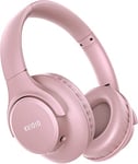 KVIDIO Bluetooth Headphones Over Ear, 65 Hours Playtime Wireless Headphones with Microphone, Foldable Lightweight Headset with Deep Bass,HiFi Stereo Sound for Travel Work PC Cellphone (Pink)