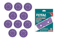 TOTAL Lot de 10 disques de polissage et de ponçage Ø 150 mm, 2 x P40, 2 x P60, 4 x P80 et 2 x P120 en oxyde d'aluminium pour bois, plastique, peinture, pierre, métal et verre