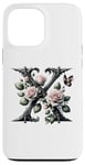 Coque pour iPhone 13 Pro Max Letter X Initial Floral Monogram Rose Pink Flower Butterfly