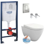 Grohe - Pack wc Bâti support Rapid sl + wc sans bride Bello + Abattant softclose + Plaque chrome mat (RapidSL-Bello-5)