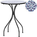 Table de Balcon Vintage en Métal Extérieur 60 cm Plateau en Mosaïque Bleue Cadre en Fer Noir Camprena