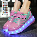 LED Unisexe Enfants Chaussures à roulettes,garçon Fille Respirant Patins à roulettes,Montantes Basket Mode à Lumière Rechargeables par USB,Double Roues Retractable Basket a Roulette,PinkB-35