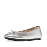 Fitflop Women's DELICATO Bow Soft Metallic-Leather Ballet Flats Shoe, Silver, 9 UK