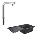 Grohe 31613000 Smartcontrol Mitigeur Évier, Chromé + Evier Composite avec Égouttoir Noir Granite 31641AP0 (Import Allemagne)