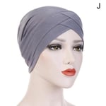 Dam Elegant Stretchy Hat Turban Panne Cross India Hat Hea grey J