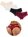 ohmydear String Sexy Tanga Femme Sexy Chic Dentelle Culottes et Slips Femmes Croisées Creux Out Entrejambe en Coton M-L Transparent Panties Strings et Tangas sous-Vêtements Lot de 4