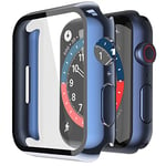 Recata 2 Pièces PC Coque avec Protection ecran en Verre Trempé Compatible avec Apple Watch Series 9 (2023) Serie 8 Serie 7 41mm Protection iWatch légère et Antichoc, 1 Bleu+ 1 Transparent