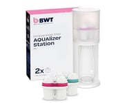 BWT Filtre à eau de table AQUAlizer Station | Pack avantage avec 2 cartouches filtrantes et carafe en verre supplémentaire