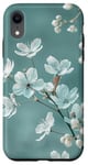 Coque pour iPhone XR Fleurs blanches sur fond bleu élégant floral