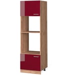 Armoire micro-ondes R-Line, Rouge bordeaux Haute brillance, 60 cm, Vicco