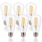 FLSNT Dimmable Ampoule Edison E27 Vintage, ST64 Rétro LED à Filament Lampe Décorative, 7W(équivalent 60W), 2700K Blanc Chaud 806LM, Verre transparent, Lot de 6