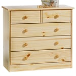 Idimex - Commode de chambre rondo meuble de rangement avec 5 tiroirs, en pin massif vernis naturel - Naturel