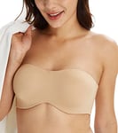 Lemorosy Soutien-Gorge Bandeau Non rembourré sans Bretelles Taille Plus T-Shirt pour Femme（Beige,FR95D