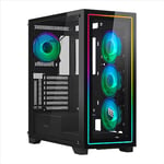 Noua Iron V111 Boîtier PC Gaming Mid-Tower ATX 0,70 mm SPCC 4 Ventilateurs PWM ARGB adressable 120 mm avec Bande LED Avant, Double Verre trempé (AxPxL 486x450x215 mm)