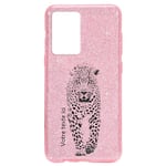 Coque Iphone 12 MINI paillettes rose leopard noir personnalisee