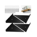 Ahlsen - Lot de 4 Supports de Fixation Murale en Fer Robuste avec Vis, Équerre d'Étagère Murale Angle Droit Invisible avec Grande Capacité, Noir