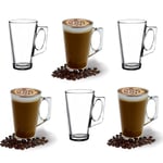 ANSIO Large Latte Glass Coffee Cups - 385ml (13 oz) - Gift Box of 6 Latte Glasses - Compatible with Tassimo Machine (6 Pack)