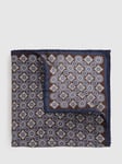 Reiss Salerno Silk Medallion Pocket Square, Navy/Chocolate