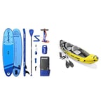 AQUAPLANET Inflatable Stand Up Paddle Board Kit - All Round Ten, Blue | 10 Foot | Includes Fin, Paddle, Pump, Repair Kit & INTEX Canoë Explorer K2 Kayak pour Deux Personnes avec Rames + Pompe