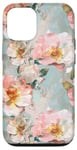 Coque pour iPhone 12/12 Pro Charmant mélange floral rose et pêche sur turquoise clair