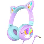 iClever Kids Headphones, LED Light Up Cat Ear, 85dBA Safe Volume, Stereo Sound Toddler Headphones, Foldable 3.5mm Wired Kids Headphones for iPad Tablets School Travel