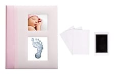 Pearhead Baby Memory Book with Included Clean-Touch Baby Safe Ink Pad to Create Baby's Hand or Footprint, New Mum Gift, Baby Girl, Record Milestone Journal, Pink