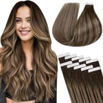 LaaVoo Extension Cheveux Naturel Adhesif Extension Adhesive Cheveux Naturel Brun Foncé Ombre Caramel Doré Bande Adhesive Extension 14 Pouces/35cm 10 Pièces/25g #4/27/4