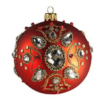 Silverado Christmas Ornament Made of Glass, 10 cm Ball, dimaods and Stones on Red Matt