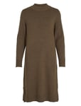 Viril Crew Neck L/S Midi Dress - Noos Knälång Klänning Brown Vila