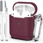 Coque pour Airpods 1ère/2ème génération (2016/2019), Coque de Protection en Silicone Souple pour Airpods 1ère/2ème avec LED Visible à l'avant, avec Kit de Nettoyage,Vino Rosso