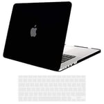 TECOOL Coque Compatible avec Ancien MacBook Pro 15 Pouces Retina 2015 2014 2013 2012 (A1398), Coque Rigide en Plastique Fine et Protection Clavier (UE AZERTY), Noir