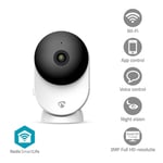 Nedis SmartLife Inomhus Kamera | Wi-Fi | 3MP Full HD 1296p | microSD (ingår inte) / Molnlagring (tillval) / Onvif | Med rörelsesensor | Nattsikt | Vit