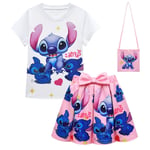 Lilo & Stitch Cosplay Flickor Kostym T-shirt Kjol Väska Prinsessklänning Barnkläder Kläder Rosa-Xin Rosa 140cm