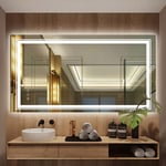 Miroir Salle de Bain Lumineux - Miroir Mural LED Salle de Bain Doubles Bandes LED Anti-Buée avec Eclairage Interrupteur Tactile - 90 x 70 cm