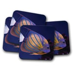 4 Set - Blue-ring Angel Fish Coaster - Coral Reef Tropical Sea Ocean Gift #16055