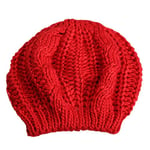 Warm Winter Women Beret Knitted Baggy Beanie Hat Multicolor Ski Cap-Red