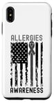 Coque pour iPhone XS Max Ruban gris pour la sensibilisation aux allergies - Drapeau américain