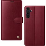 AIMOYU for Samsung Galaxy A15 5G Case, Flip Wallet Leather Phone Case with [4 Card Slots] [Kickstand] [RFID Blocking] Magnetic Protective Shockproof Cover for Samsung A15 Phone Case - Wine Red