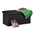 relaxdays Banc pour Rangement, Cuir synthétique, Pliable, rembourré, entrée, Chambre, HLP 37,5 x 76,5 x 38,5 cm, Noir, Plastique