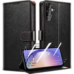 QHOHQ Tenphone Coque pour Samsung Galaxy A54 5G + 2 Pièces Verre Trempé, Etui Protection Housse Premium en Cuir PU, Antivol, Fermeture Magnétique Flip Case - Noir