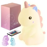 Madrigal Raibow Unicorn - Licorne - Veilleuse pour chambre d'enfant - USB-C rechargeable avec télécommande - Lumière multicolore et chaude - Silicone douce non toxique - Licorne arc-en-ciel - Rouge