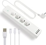 Multiprise Connectée Alexa Intelligente Wifi Avec Protection Anti-Surcharge 4 Prises 4 Ports Usb Et Câble Usb 3 En 1