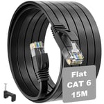 Cable Ethernet 15m, Cable Rj45 Cat 6 Cable Réseau Plat Haut Débit Fibre Câble Internet Noir UTP Câble Patch 15 Mètres Cable Lan pour Routeur Modem Switch.[G2944]