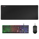 Mars Gaming MCPXBES, Combo Clavier H-Mech FRGB, Souris Ultralégère 10000DPI et Tapis de Souris XXL, Noir, Langue Espagnole