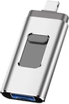 Usb Flash Drive, Usb3.0 Memory Stick External Storage Thumb Drive For I-Phone I-Pad 128Gb Photo Stick Flash Drive Suitable For Any Model Pc/Pad/Android Phones (Silver)[Q1040]