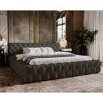 Lit double 160x200 Vigo - Lit Chesterfield avec Tiroir de Lit - Style Glamour - Lit design - Gris foncé (Amor Velvet 4321)