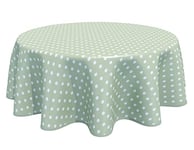 Home Direct Round Oilcloth PVC Wipe Clean Tablecloth Table Cover 140cm 55" Polka Dot Sage Green