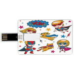 8G USB Flash Drives Credit Card Shape Superhero Memory Stick Bank Card Style Super Kids and Cat Puppy with Power Legendary Comic Strips Nursery Playroom Image,Multicolor Waterproof Pen Thumb Lovely J