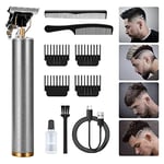 URAQT Hair Clippers for Men, Cordless Clippers Electric Hair Trimmer Beard Trimmer Set, Waterproof Detail Beard Shaver, T-Blade Trimmer Grooming Cutting Kit with 4 Guide Combs 2 Hair Combs (Silver)